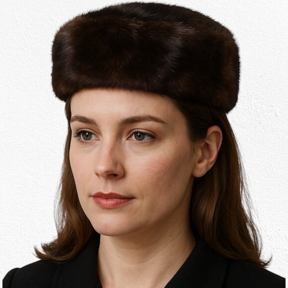 50s Vintage Brown Mink Fur Pillbox Hat Mid-Century Satin Lined Formal Winter Hat - Picture 6 of 6